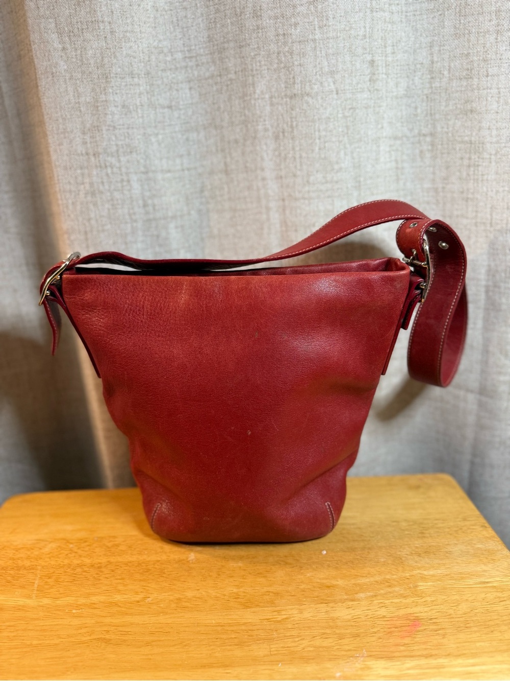 Coach Red Leather Shoulder Bag with Wide Strap